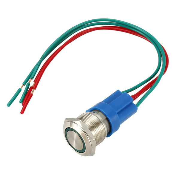 uxcell Latching Metal Push Button Switch 19mm Mounting Dia 1NO 12V Green LED Light with Socket Plug Wires 